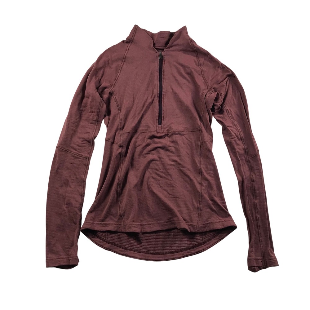REI Co-op Womens Small Quarter Zip Pullover Base Layer Mauve Waffle Grid 901123